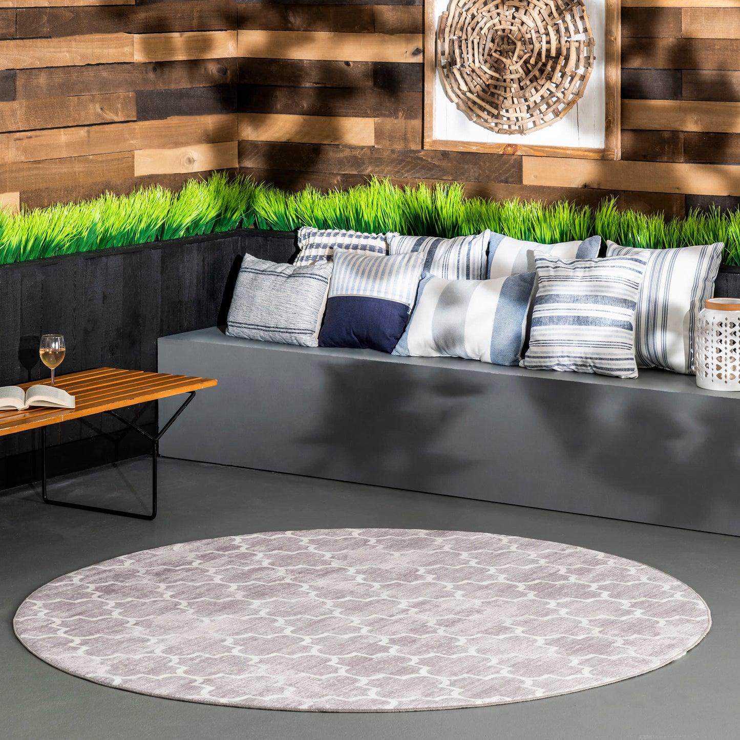 Isabelle Trellis Washable Indoor/Outdoor Rug | Light Grey