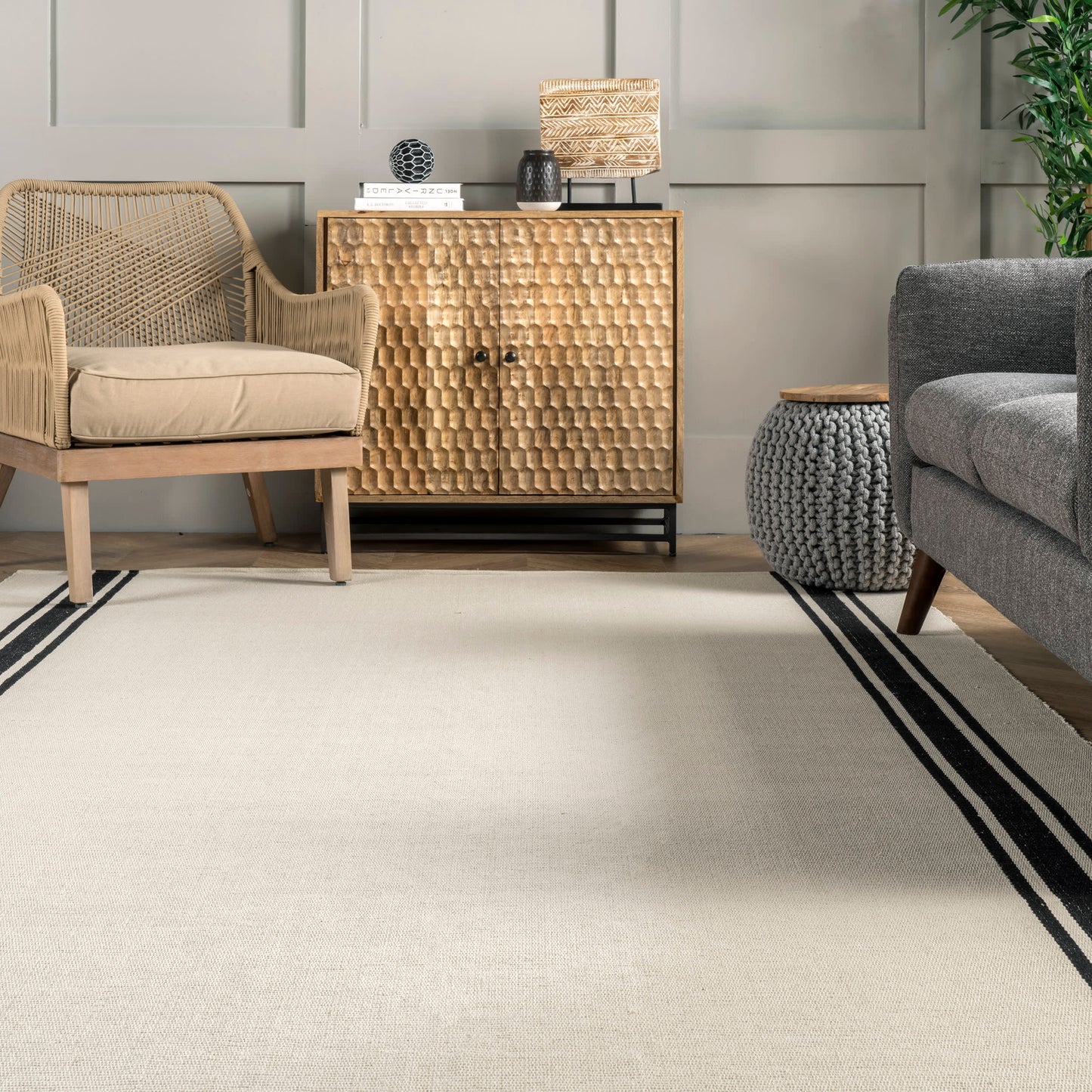 Sally Cotton Bordered Rug | Ivory