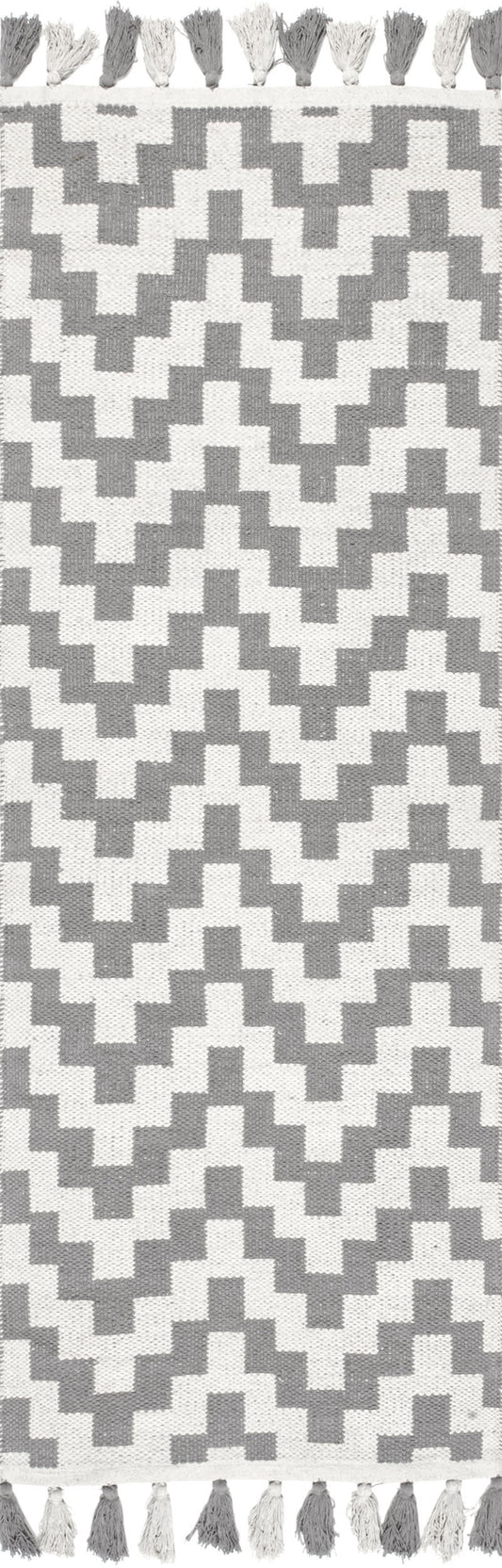 Flatwoven Chevrons with Tassels Rug | Grey