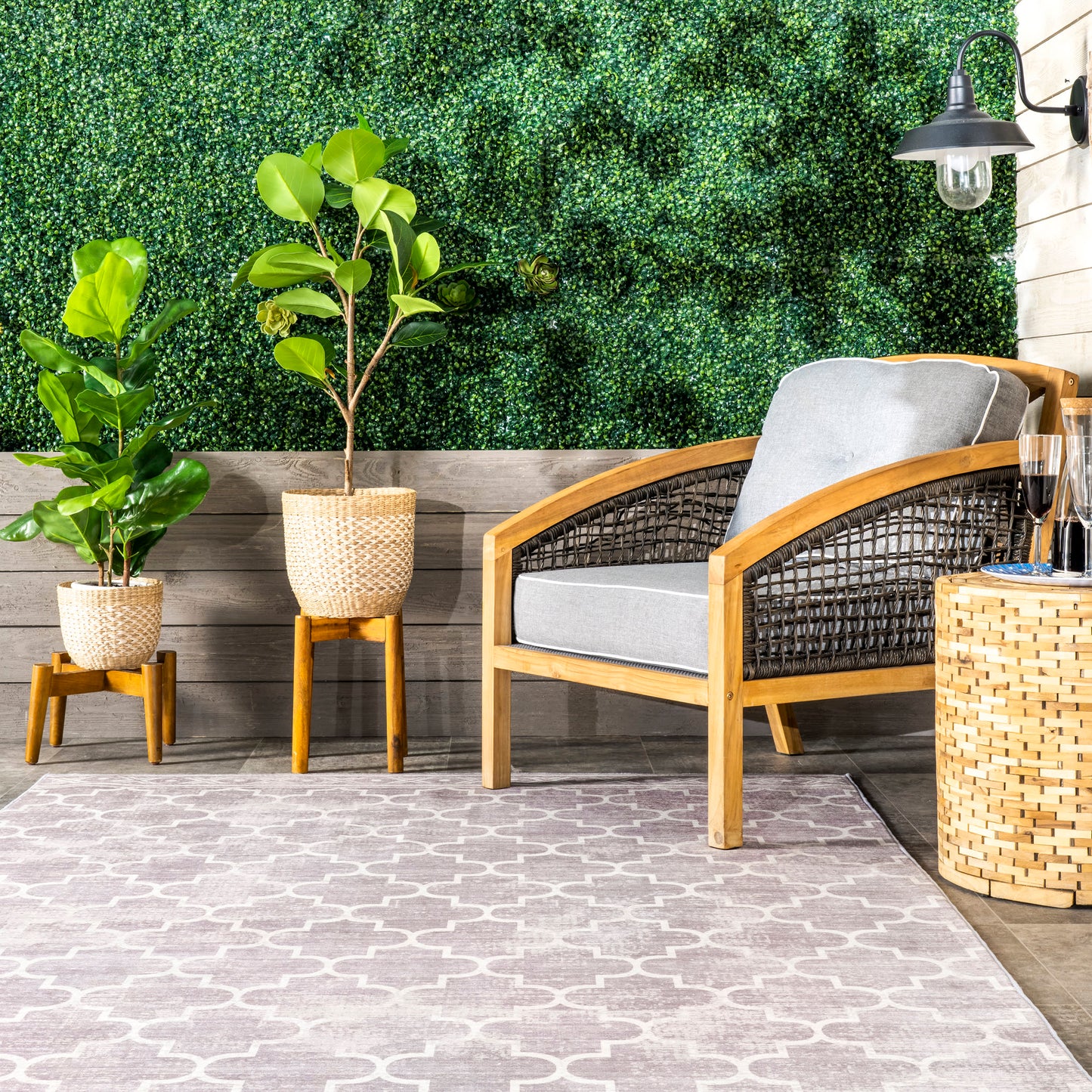 Isabelle Trellis Washable Indoor/Outdoor Rug | Light Grey