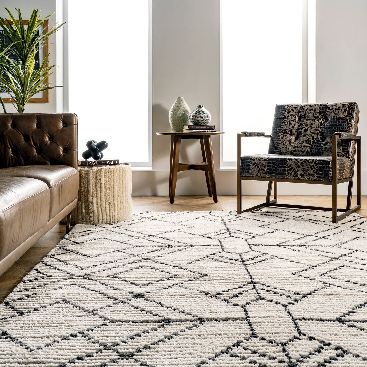 Modern Tracery Tasseled Rug | Beige