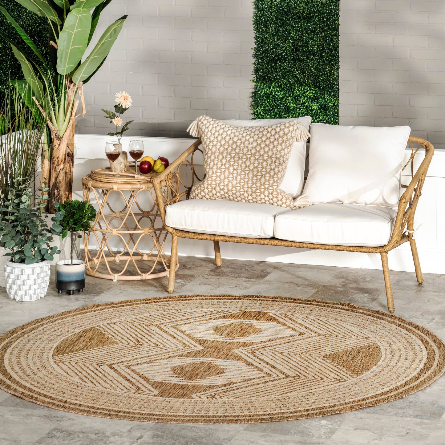 Iris Totem Indoor/Outdoor Flatweave Rug | Light Brown