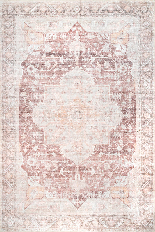 Ava Vintage Persian Washable Rug | Pale Pink