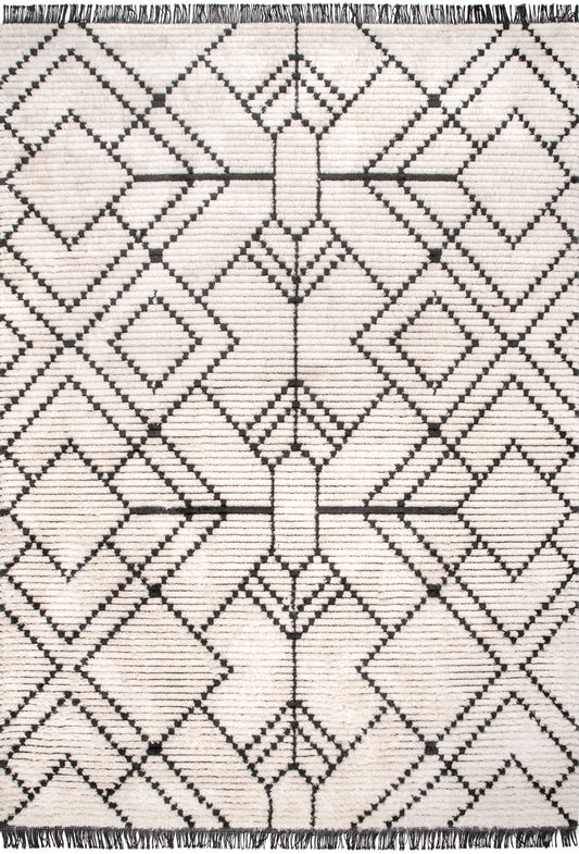 Modern Tracery Tasseled Rug | Beige